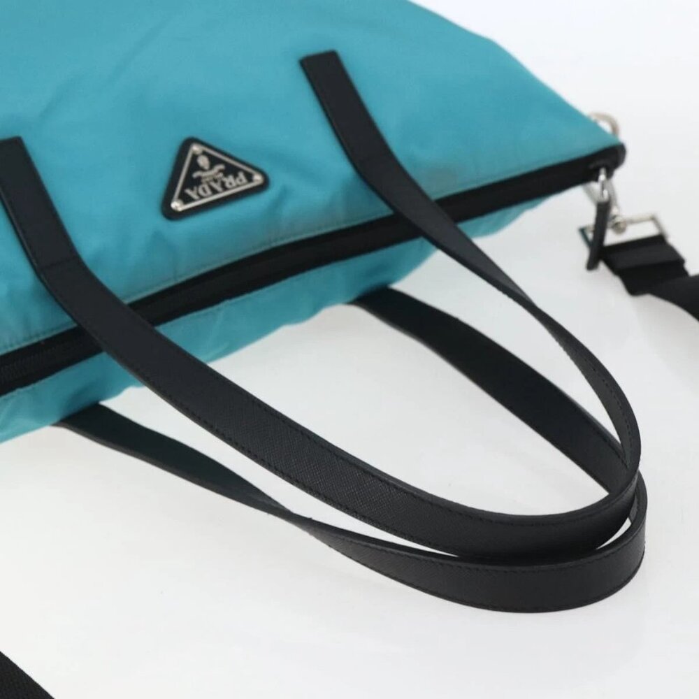 PRADA Tote Bag Nylon 2way Turquoise Blue Silver - Picture 8 of 16